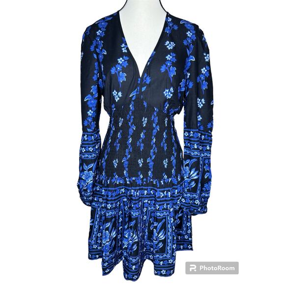 Band Of  Gypsies Blue Floral Long Sleeve Dress - Picture 1 of 7